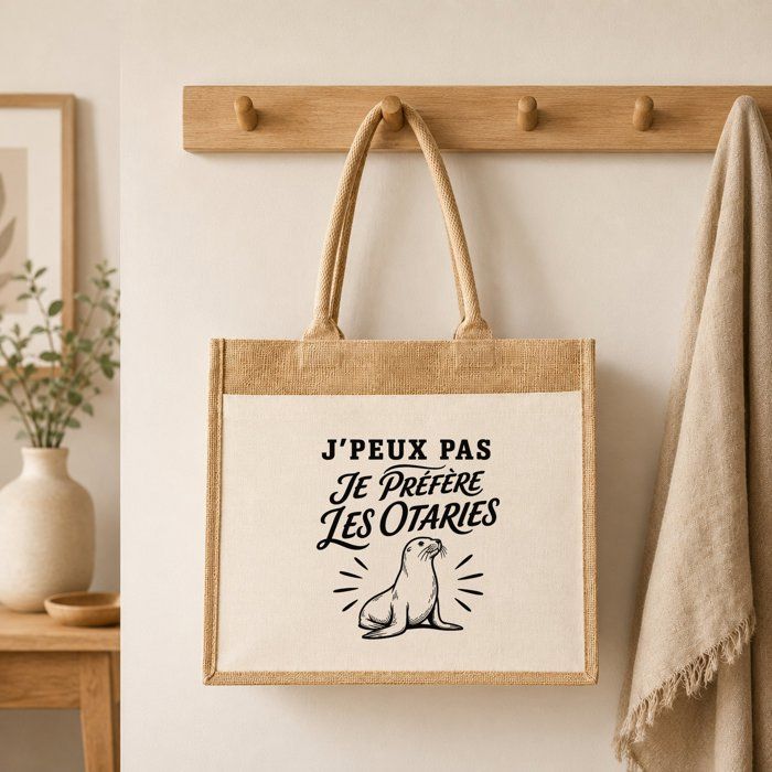 Sac Cabas - PLANETEE - J'peux pas minimaliste - Toile de jute et coton - 21 L - Illustration noire