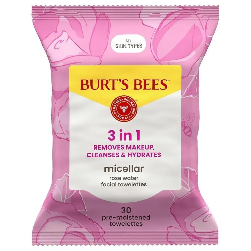 

Burts Bees 3-in-1 Micellar Facial Cleansing Tissues Rose Water Scent 30 Pack Cotton for Makeup Remover