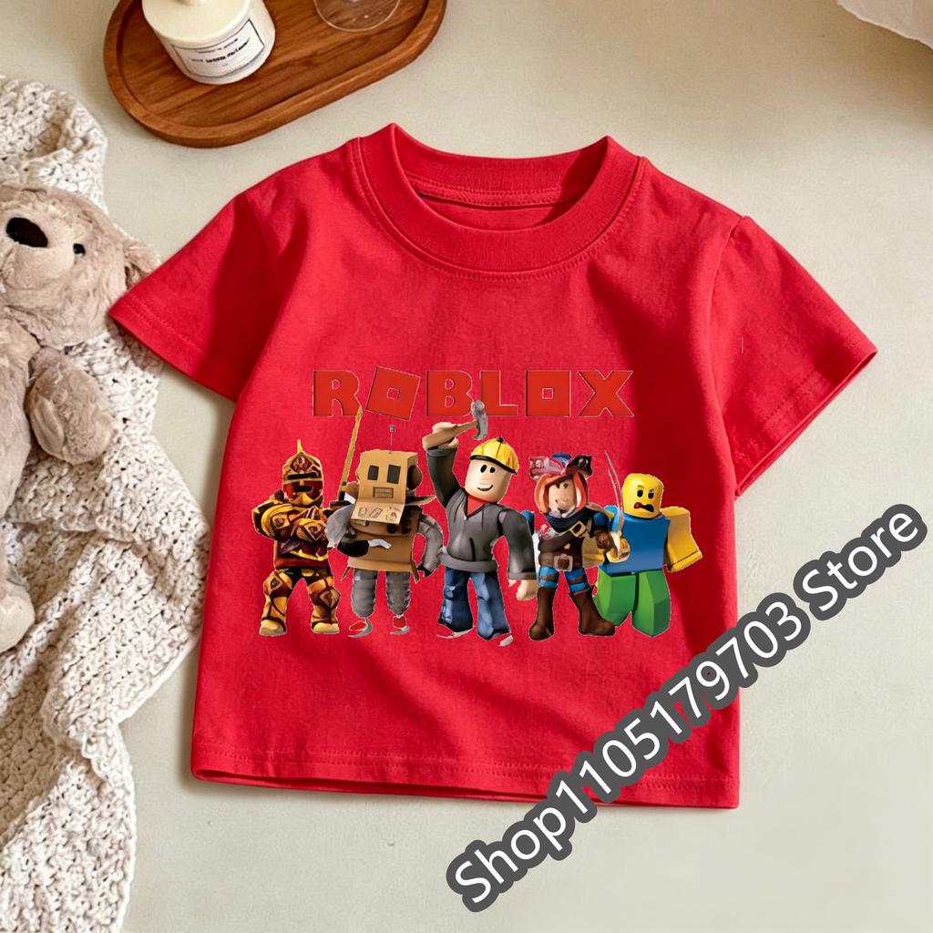 Kids Roblox Summer Print TShirt Colorful Graphic Tee for Gaming Fans Fashionable and Comfortable and Comfortable Childrens Top