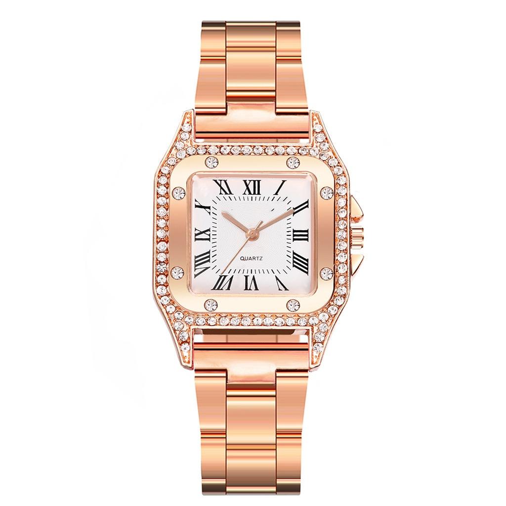 Fashion Luxury Women's Square Watch Diamond Steel Strap Roman Scale Dial Quartz Female Gift Clock Watches