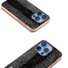 ABEEL For iPhone 16 Pro Max Case Electroplating Edge Crocodile Texture Genuine Cow Leather+TPU+PC Phone Cover
