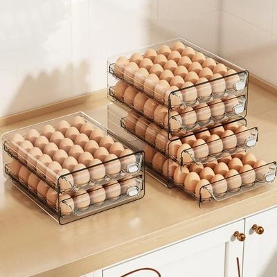 Transparent Egg Storage Box Clear Plastic Double Layer Egg Holder Pull Out Stackable Egg Preservation Box Drawer Organizer