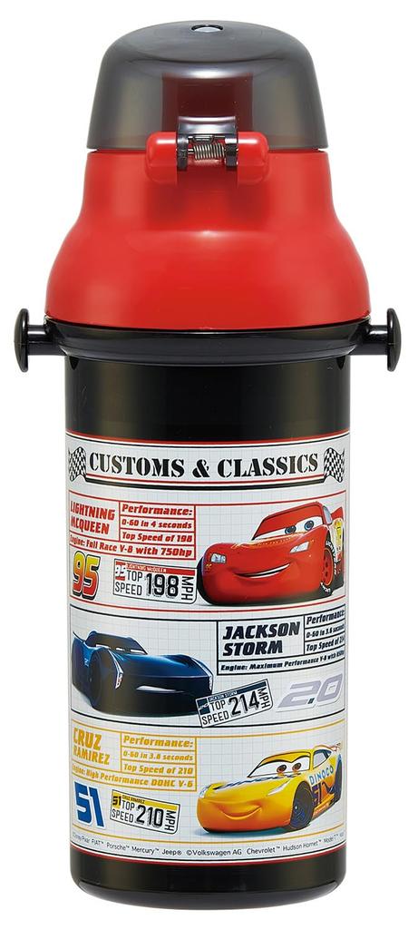 Skater Plastová láhev na vodu 480 ml, antibakteriální, jedno stisknutí, vhodná pro děti, lehká, antibakteriální úprava, vyrobeno v Japonsku, Disney Cars 25 Boys