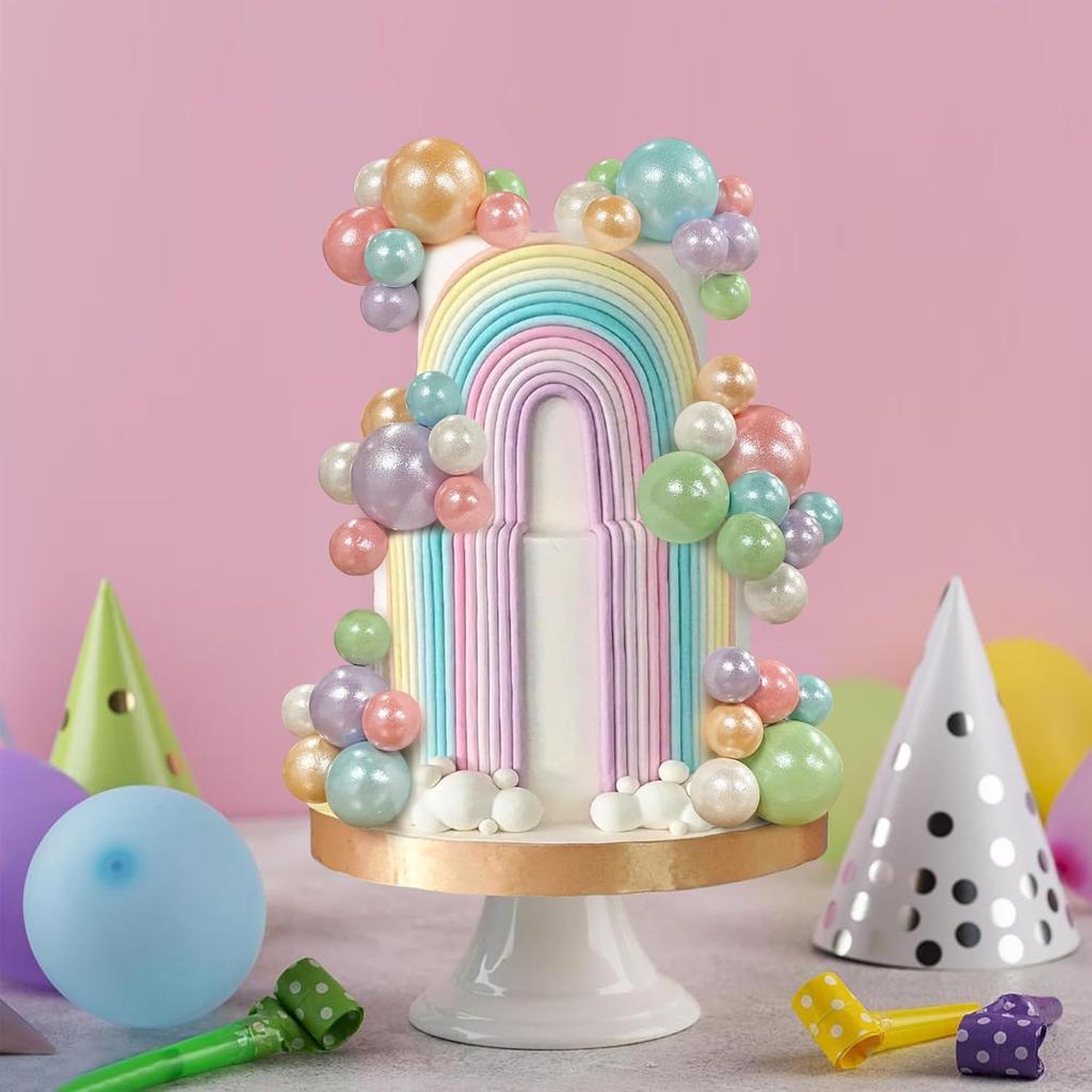 56 PCS Ball Cake Picks Colorful Ball Shaped Cake Topper Pearl Balls Cupcake Cake Insert Topper for Birthday Party Wedding Decor