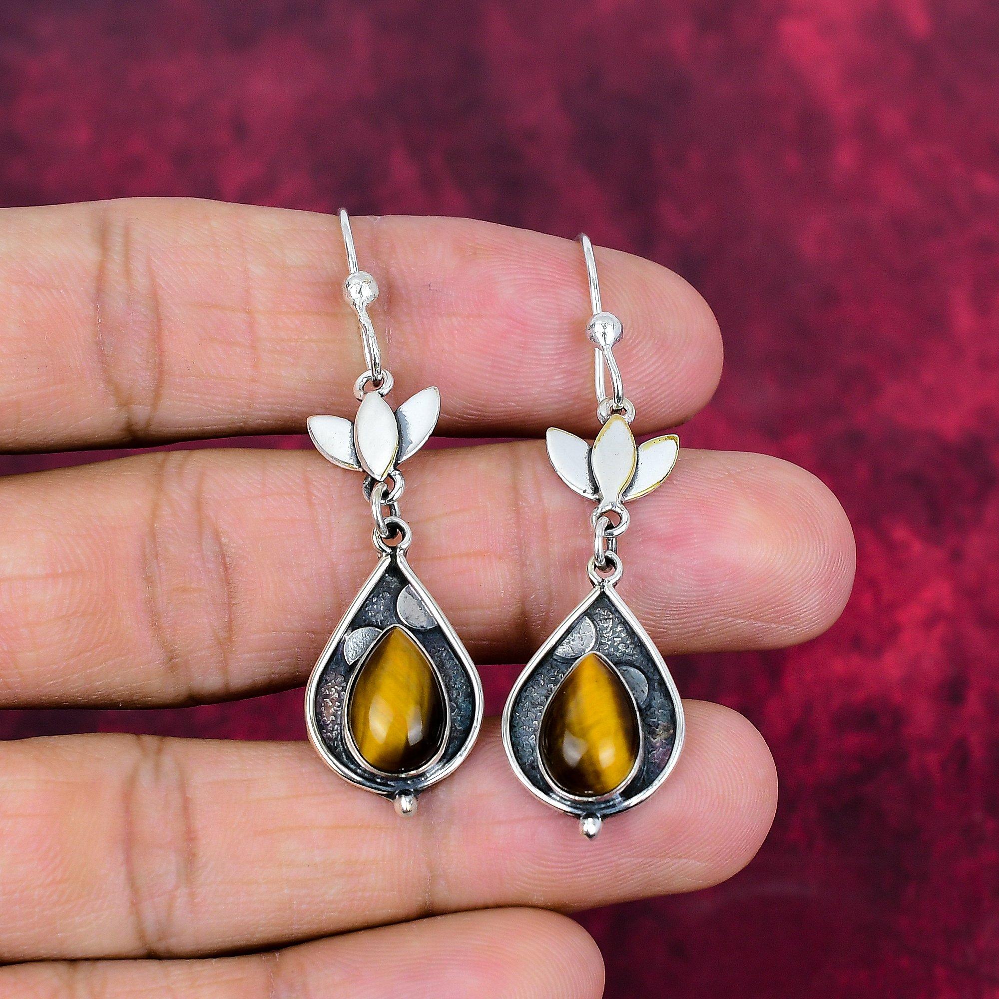 

Серьги из тигрового глаза ручной работы, серьги из стерлингового серебра 925 пробы, антикварные украшения, для подарка на помолвку