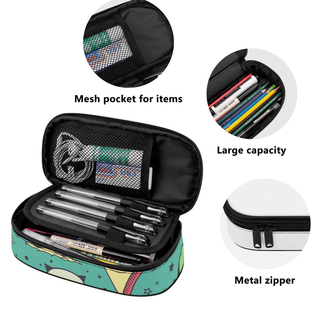 Pen Case Secure Zipper Large Capacity Scratch Resistant Polyester with Mesh Pocket Removable Divider and Pen Slots for Boys Girls