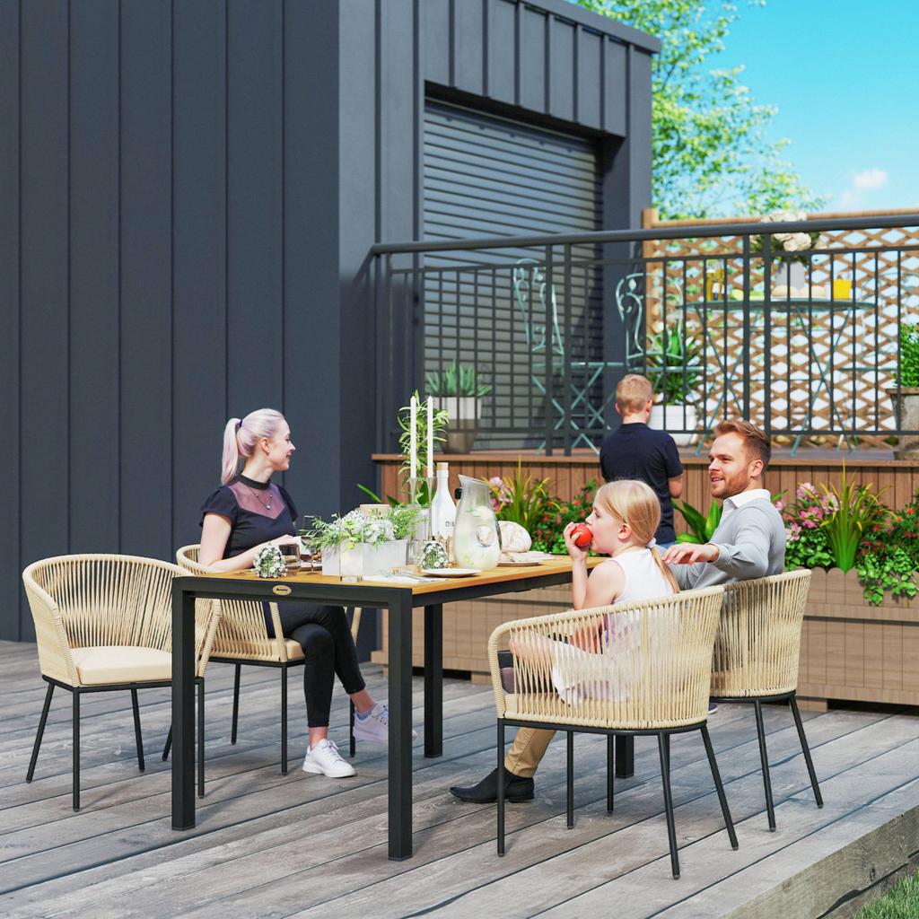 5-Piece Garden Furniture Set, 4 Chairs, 1 Table, Synthetic Rattan, Steel Frame, Washable Cushions, for Patio, Khaki