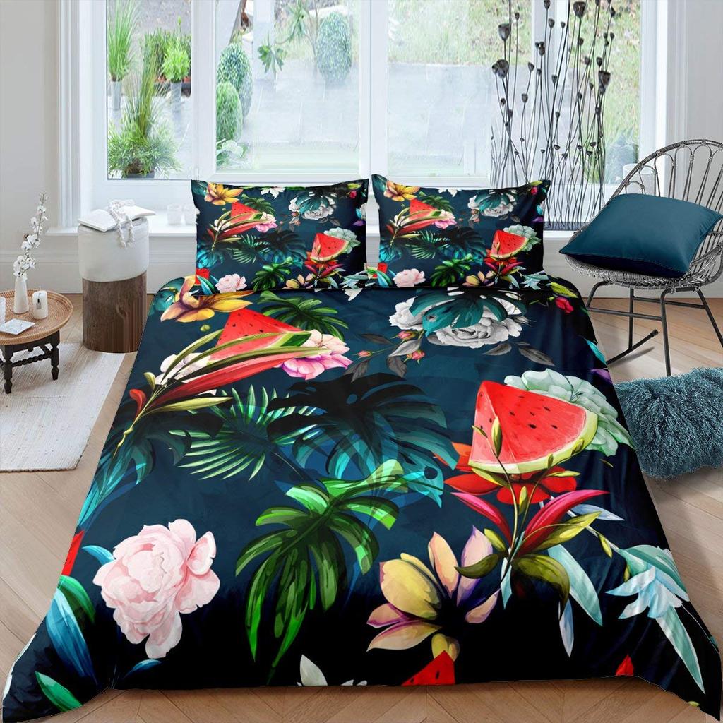 Lemon Fruit King Queen Duvet Cover Summer Cartoon Vegetable Plant Bedding Set For Kids Teens Adults Papaya Polyester Quilt Cover