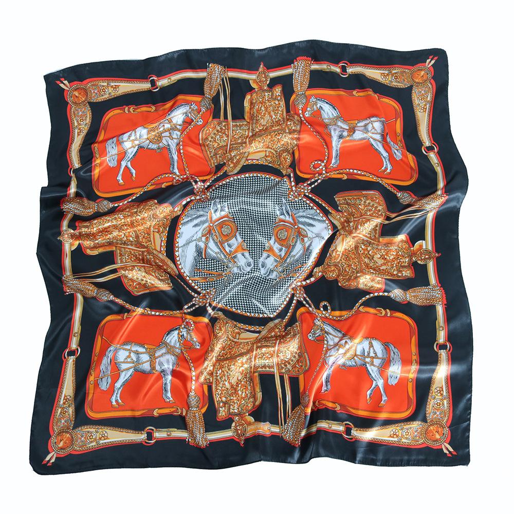 

Высококачественные роскошные шелковые шарфы, повязка на голову, шарфы, шейный шарф для женщин, шелковый шарф с цепочкой, женская декоративная шаль 90*90cm чёрный