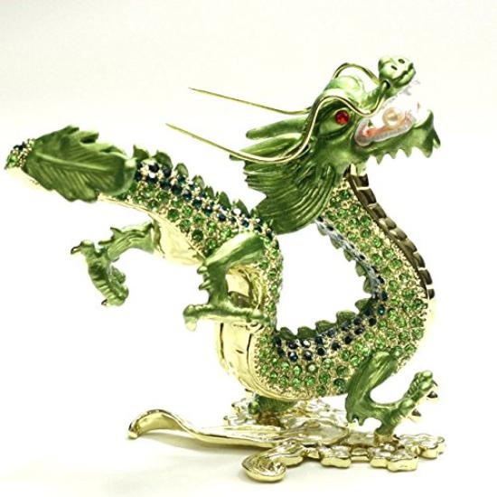 Feng Shui Dragon Riding On Emperor Green Dragon Figurine Glitter Year of the Feng Shui Good Luck Item Wish-Granting Clouds, Dragon, Dragon,