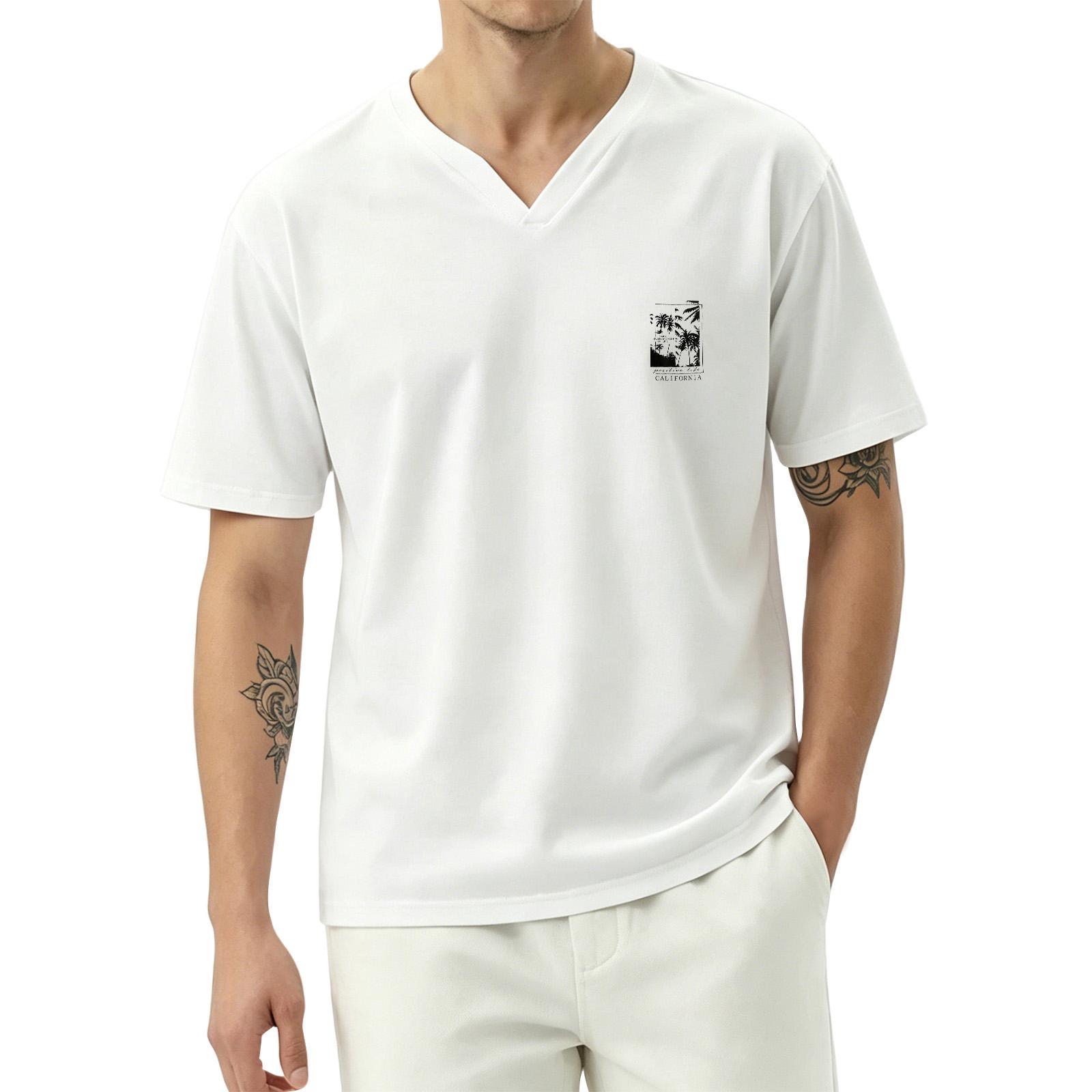 

Men s Casual Short Sleeve V Neck T Shirt Lightweight Printed Sports Tee Comfortable Fit Breathable Fabric Summer Wear XL білий