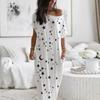 Women Loose Casual Short Sleeve Moon Stars Print Maxi Dress Home Casual Dress Trendsetting Must-have Items Fashion Versatile Outfits