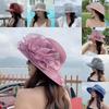Organza Flower Kentucky-Derby Church Dress Hat Wide Brim Mesh Fisherman Hat for Women