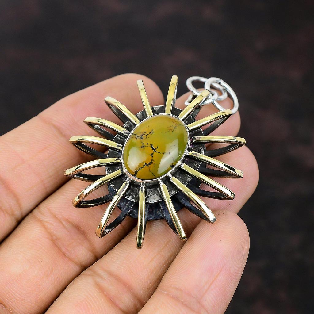 Pandantiv turcoaz tibetan Bijuterii cu pietre prețioase Pandantiv din argint 925 Pandantiv placat cu aur de 18K Bijuterii cușcă pandantiv lucrat manual Cadou pentru prieten