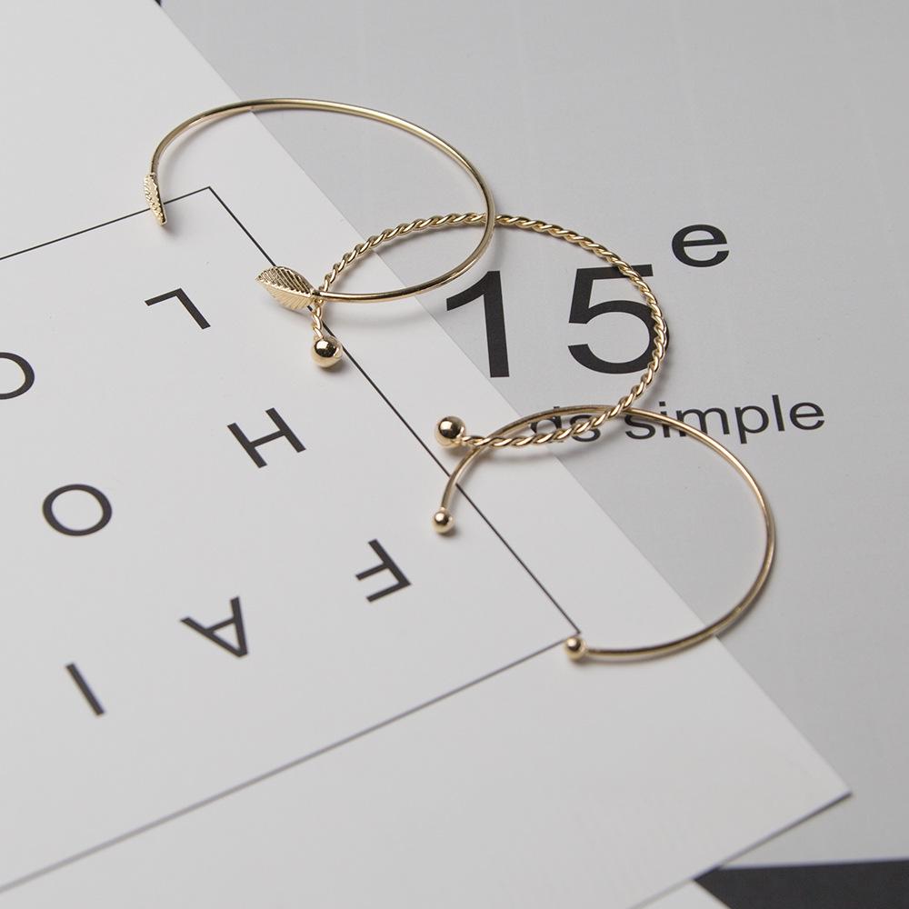 Mode Glänzendes Hanfseil Goldperle Blatt Dreiteiliges Armbandset Armband Armband