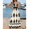 New Summer Holiday Style Printed V-neck Waist Short-sleeved Dress Holiday Long Dress