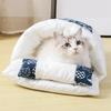 Japanisches Haustierbett Warmer Katzenschlafsack Tiefschlafhöhle Winter Abnehmbares Haustierhausbett für Katzen Hunde Nestkissen mit Kissen