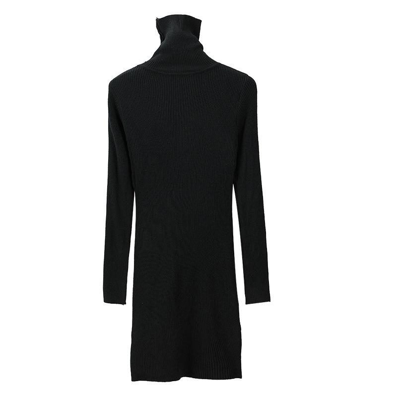 Autumn and Winter Women's Long Sleeve Half High Neck Hip Slim Knit Dresses