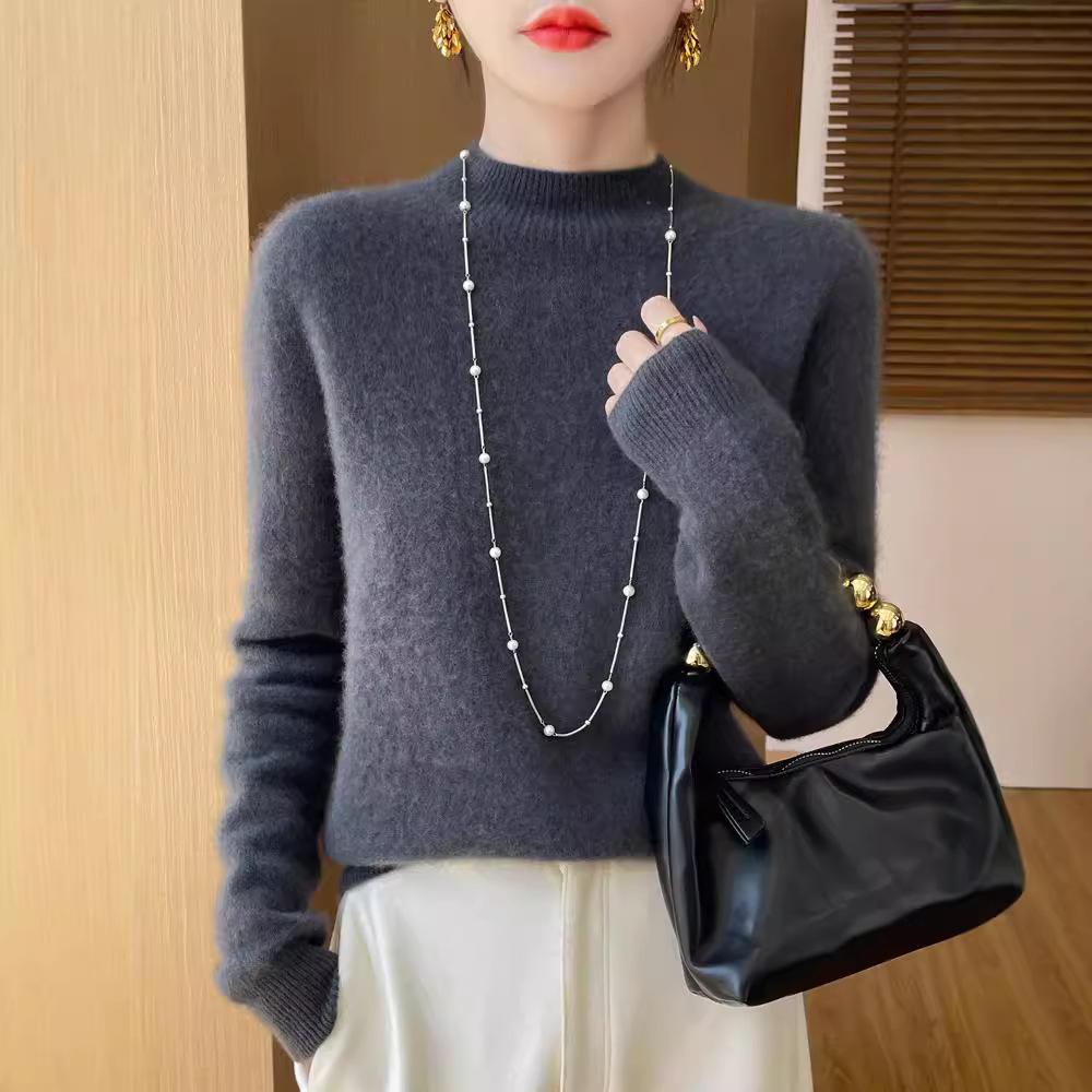 Half Turtleneck Wool Sweater Pullover Solid Colour Bottoming Sweater Knit Sweater for Women