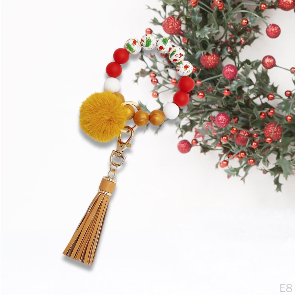 Beaded Bracelet Keychain Bangle Keys Holder with Tassel