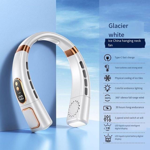 

Шейный вентилятор с цифровым дисплеем, безлопастной вентилятор с шейным ремешком, портативный летний воздушный охладитель, USB перезаряжаемый спортивный вентилятор белый