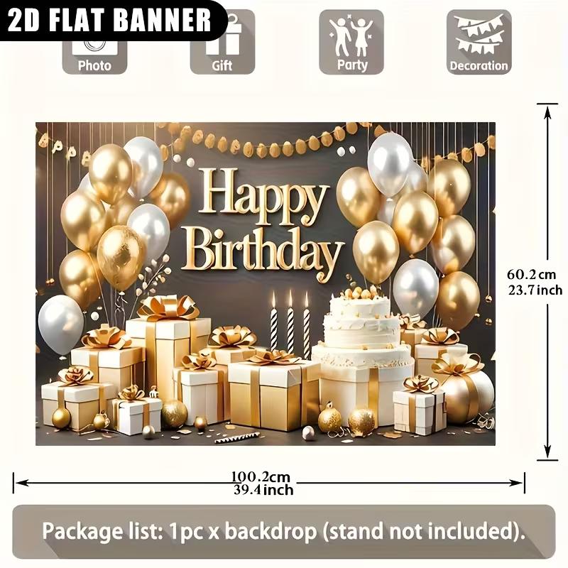2D Geburtstag Hintergrund Schwarz Gold Kuchen Geschenk Party Zubehör