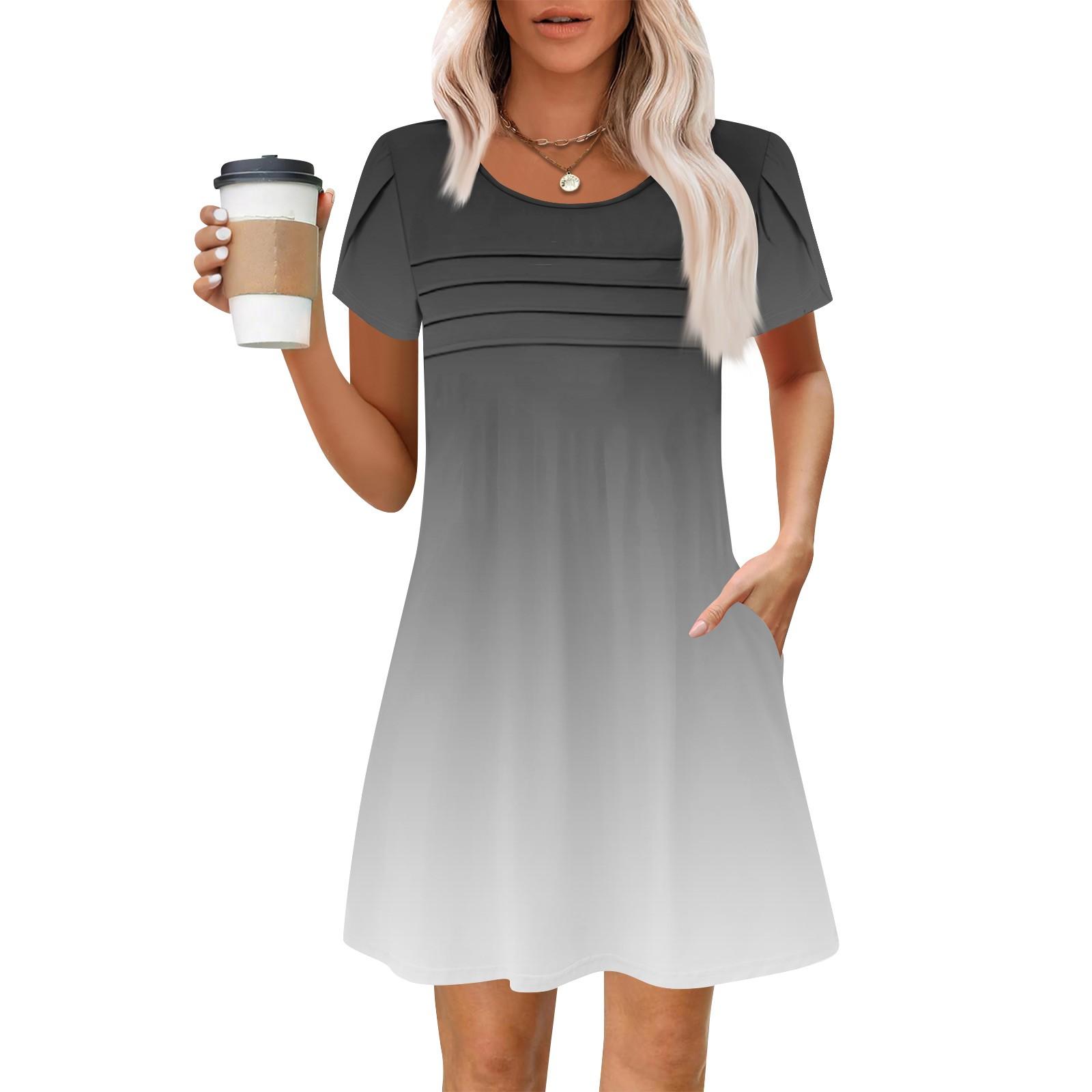 

Женские летние повседневные лепестковые узкие полосатые плиссированные однотонные платья L