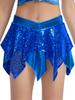 Kids Girls Jazz Dance Performance Outfit Sleeveless Keyhole Back Sparkly Sequins Crop Top with Asymmetric Metallic Skirt and Sequined Tassels Gloves