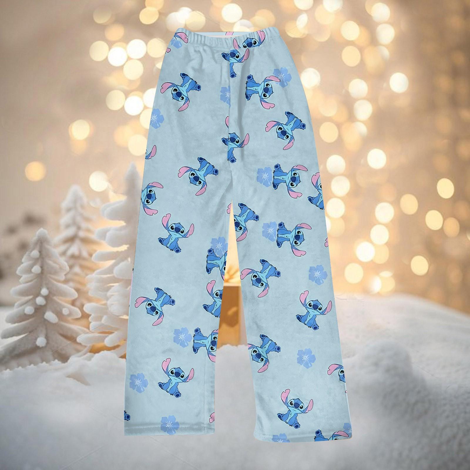 Women s  Winter Pants Full Length Long Trousers Christmas Printed Flannel Pants M светло-синий