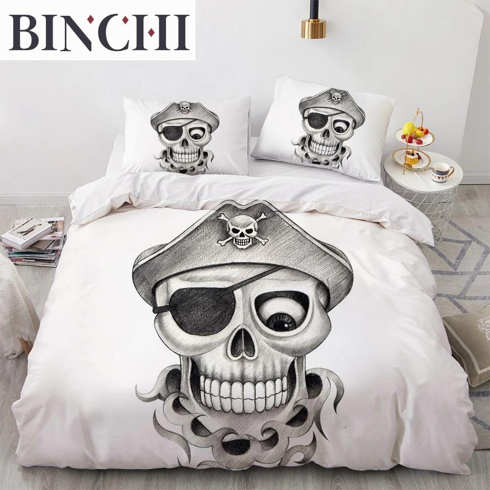 Skull Couple King Queen Duvet Cover Skeleton Bride Bedding Set Halloween White 23pcs Soft Quilt Cover for Kids Teens Adults