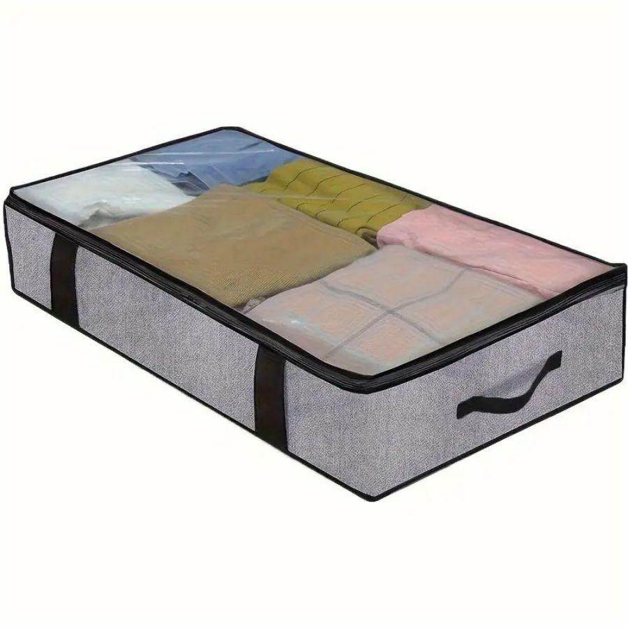 Under the bed quilt storage bag with cover can be folded, can be used for bedding clothes toys with 4 reinforced handle