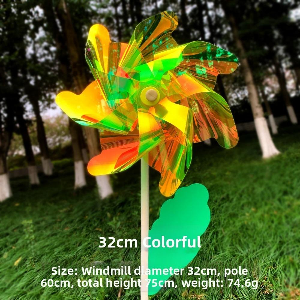 18/24/32cm Color Changing Windmill Stake Standing Lawn Pinwheel  Outdoor Party Picnic Decor