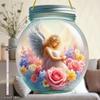1pcs Popular Flower Fairy Angel Wall Art Hanging Home Decoration Plaque Garden Mason Jar, Colored Glass Style Sunshine Catcher, Acrylic Sign
