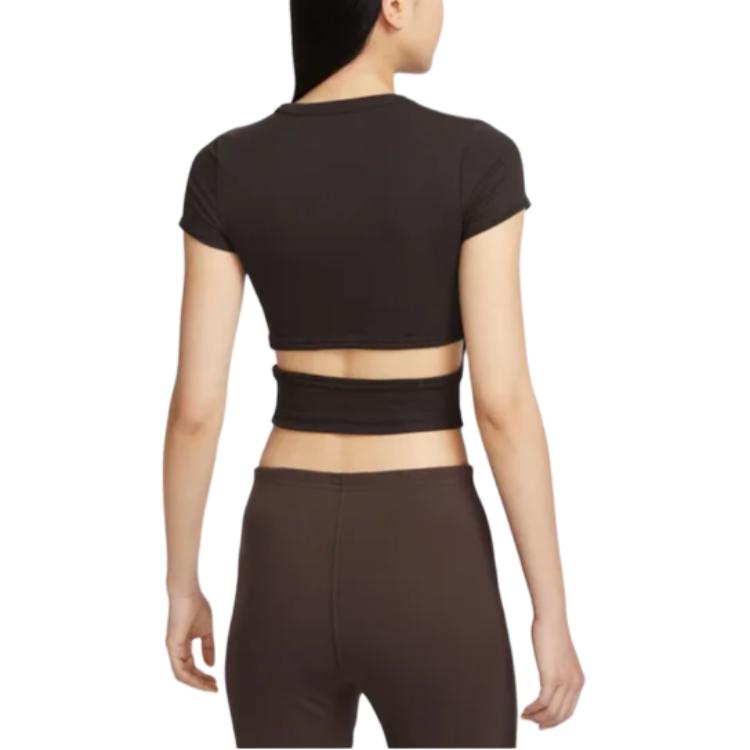 Nike Round Neck Solid Color Knitted Short Slim Fit Short Sleeve T-Shirt Women Tops Black HJ0720220