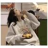 Retro Lazy Style Spring, Autumn and Winter Plus Velvet Sweatshirt for Women Loose Couples Thin Round Neck Top