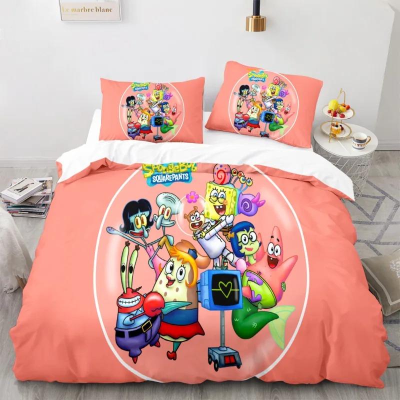 Cartoon Anime SpongeBobed Bedding Set 3D Printed Patricks Squidwards Quilt Duvet Cover Pillowcase Bed Set Full Queen King Size