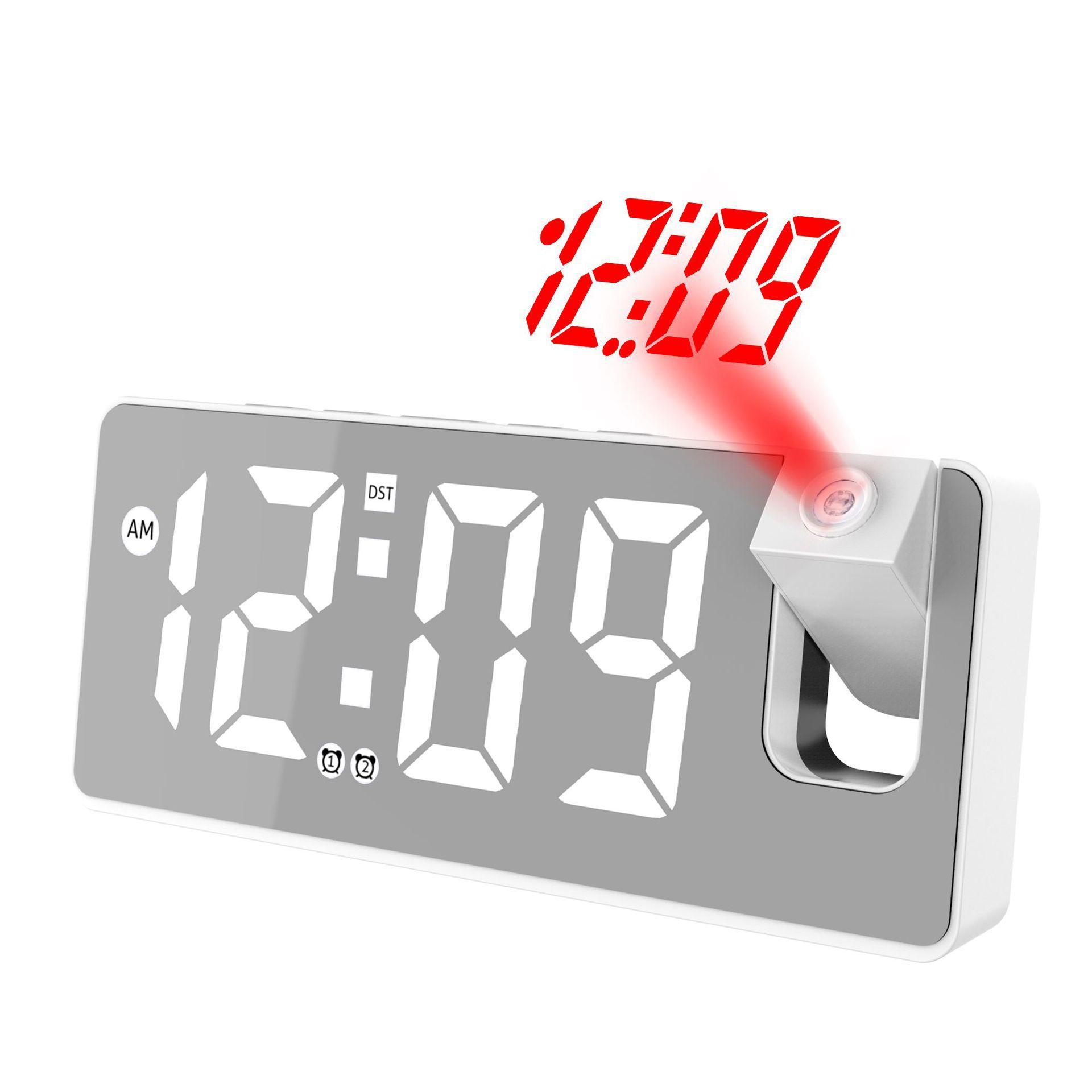 Multifunctional projection alarm clock USB charging large screen digital display LED mirror clock electronic digital clock грязно-белый