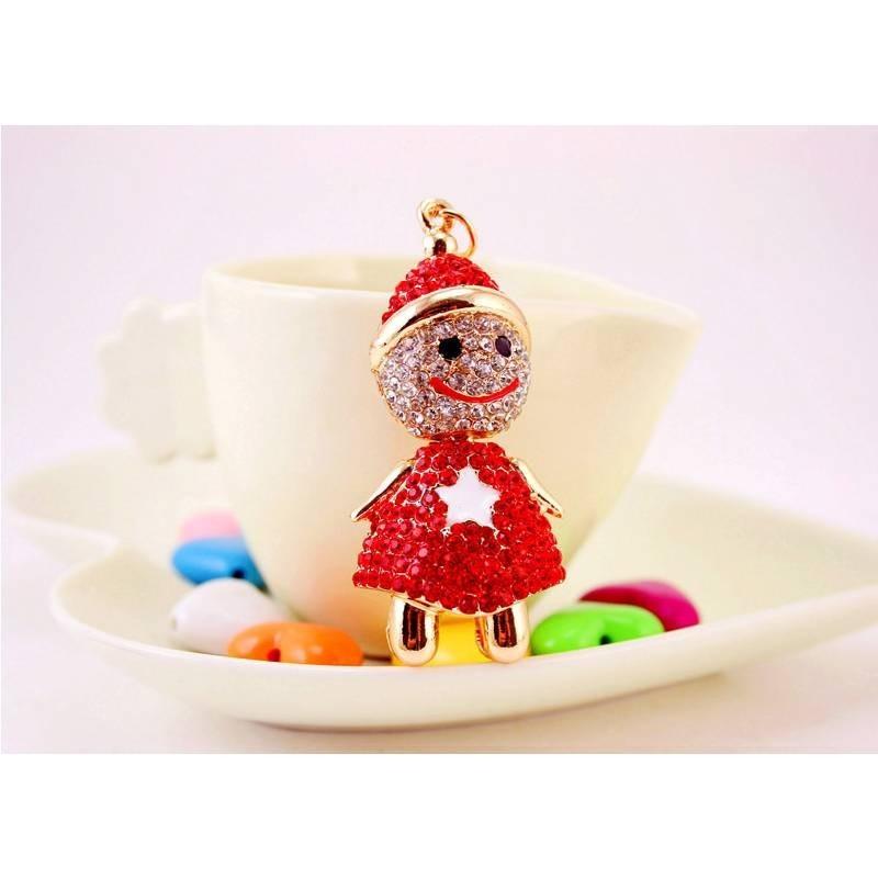 Cute Snowman Keychain For Women Sparkling Rhinestone Zinc Alloy Christmas Gift