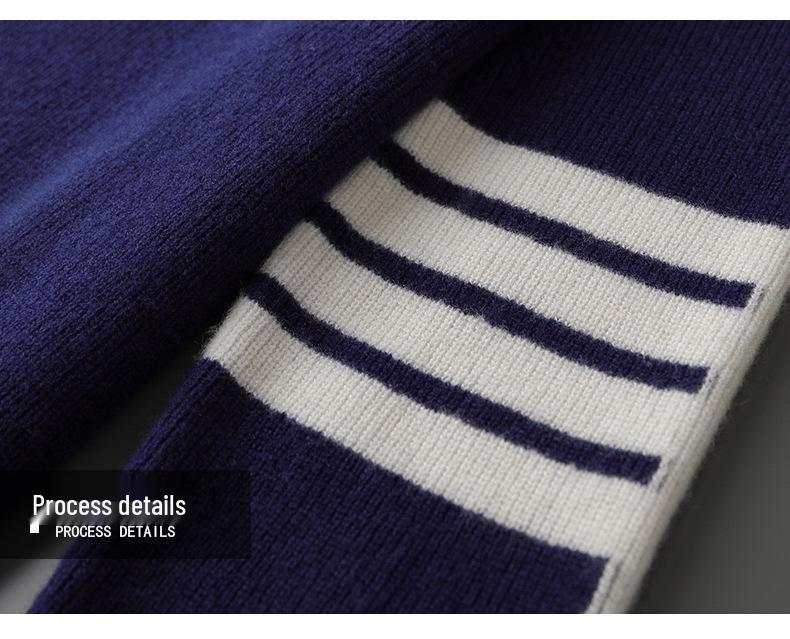 Herrtröja i 100% ren ull med färgblock och rund hals - Lös stickning, avslappnad basplagg för höst/vinter