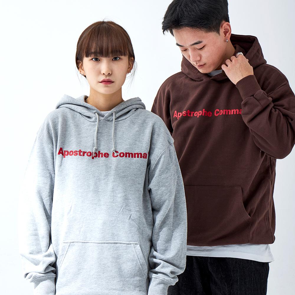Upper Trophy Comma Basic Full Name Logo Hoodie (Gray/Red) Gray/L