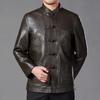 Autumn Men Pu Leather Tang Suit Jacket Chinese Traditional Ethnic Loose Casual Dad Coat Vintage Streetwear Windproof Outerwear