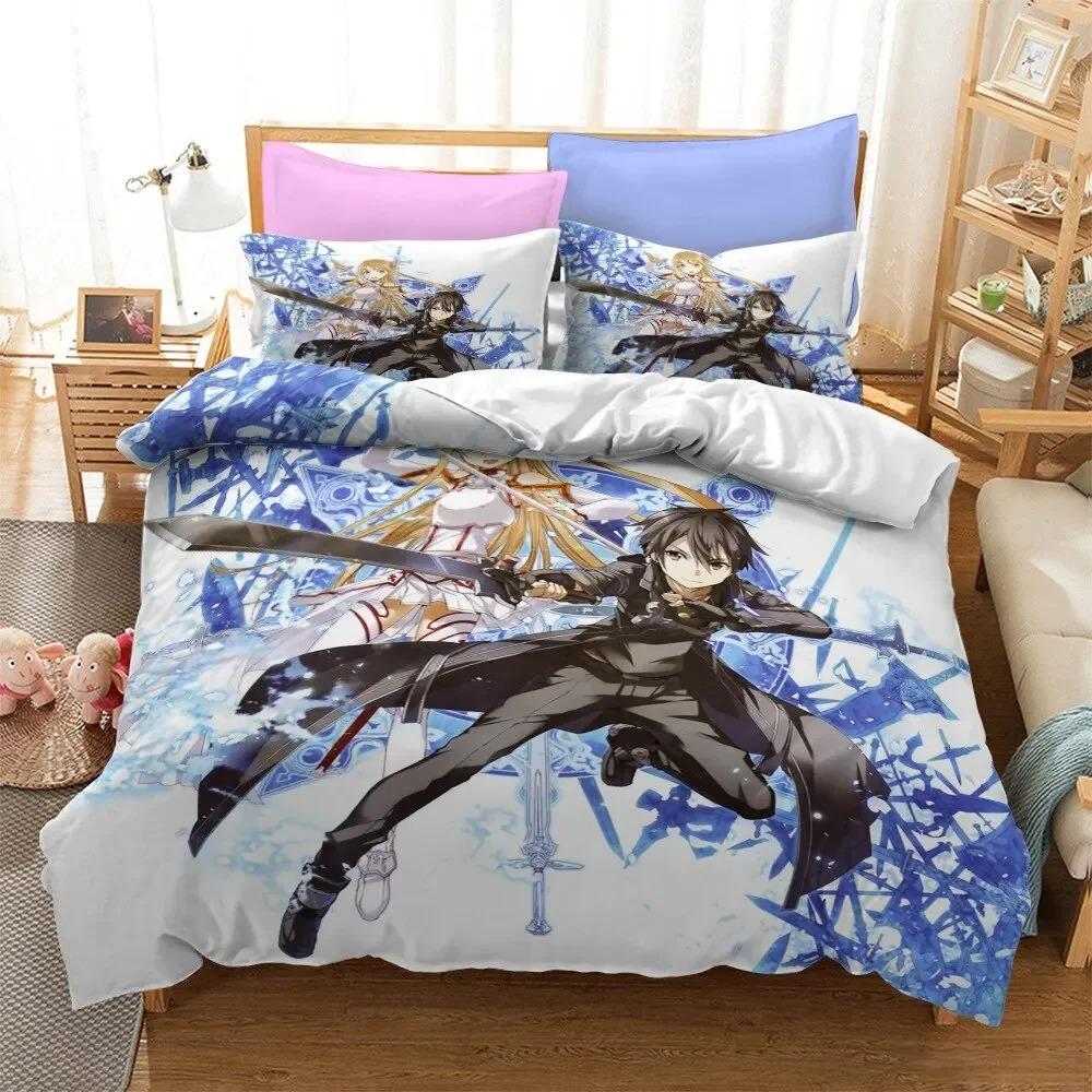 Anime Sword Art Online Bettwäsche-Set Bettbezug Schlafzimmer Deckenbezüge Einzel-Doppel-King-Size Steppdeckenbezug Heimtextilien Werkzeug