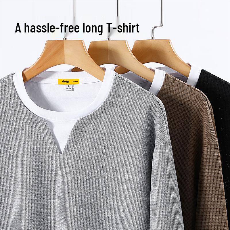 JEEP Men's Waffle Faux Two-Piece Long Sleeve T-Shirt