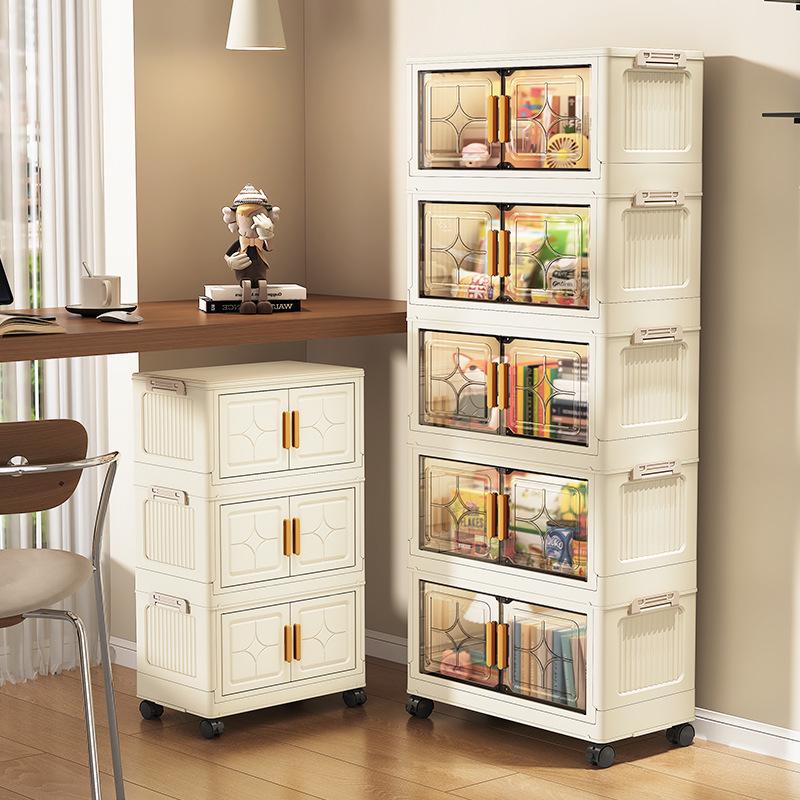 Compact Foldable Multi-Layer Storage Cabinet - No Installation Needed, Solid Color, Ideal for Home Living Room.