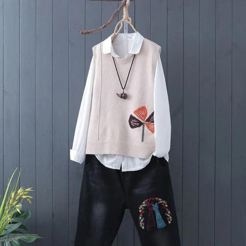 Literarische kurze Strickweste Damen ärmelloser Pullover Wollweste Pullover Bottoming Shirt Pullover Weste