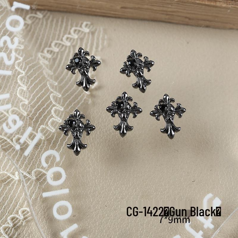 Luxury Zirconia Rhinestone Cross Nail Art Decorations - Dark Retro Style Press-on Nails