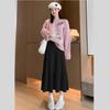 Autumn/Winter High-Waisted Knit Pleated Maternity Skirt - Trendy, Slimming, Age-Reducing Long Skirt with Large Hem
