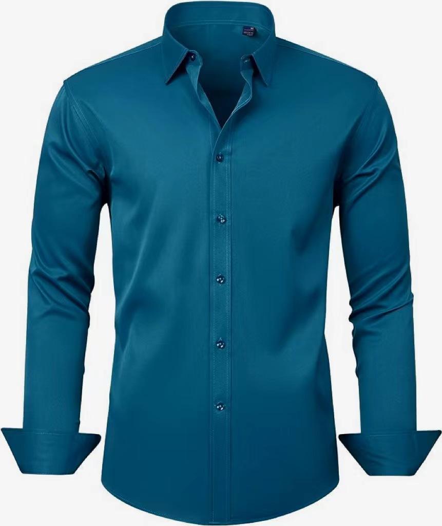 Four-sided Stretch Dress Shirt Men's Slim-fitting Long-sleeved Solid Color Simple Men's Shirt Business Casual Men's Clothing