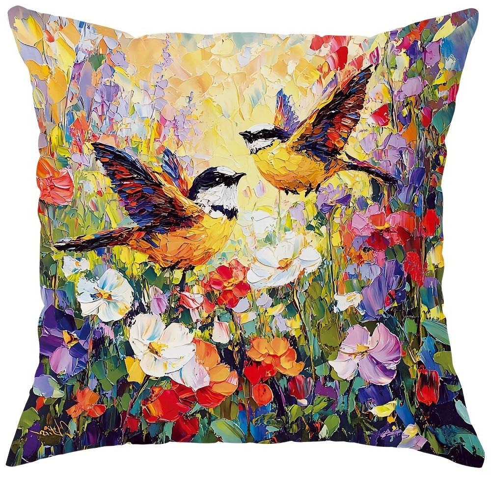 

Художественные наволочки с колибри и полевыми цветамиПодушка для дивана в гостиной, мягкая и удобная, украшение для спальни 16x16in 40x40cm