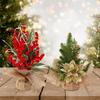 Small Christmas Artificial Plants with Burlap Base Faux Pine Branches with Red Berries/Poinsettias Flower